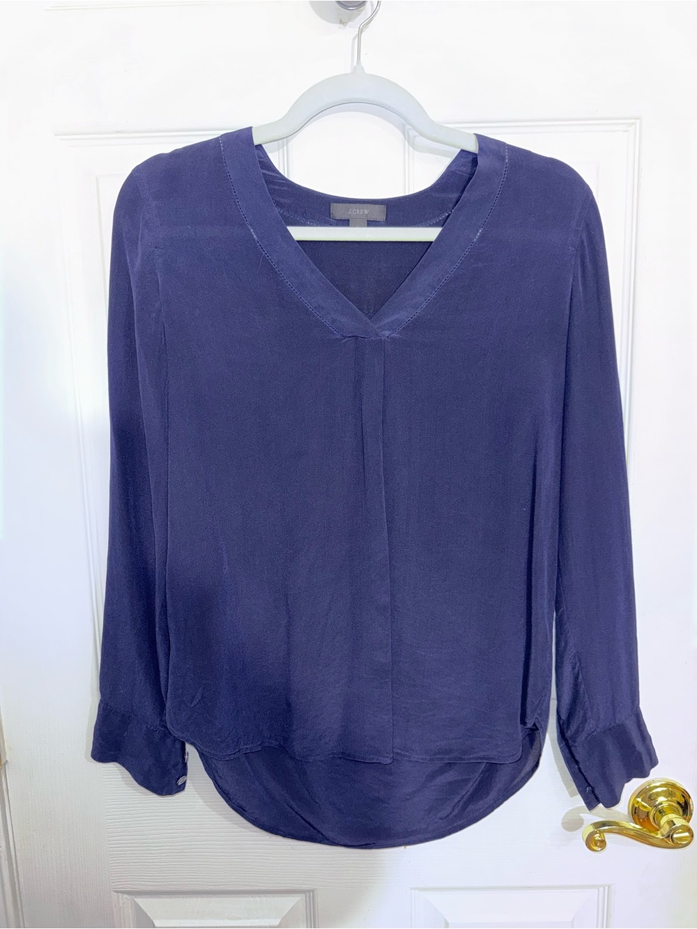 Women's Navy V-Neck Long-Sleeve Silk Blouse 2